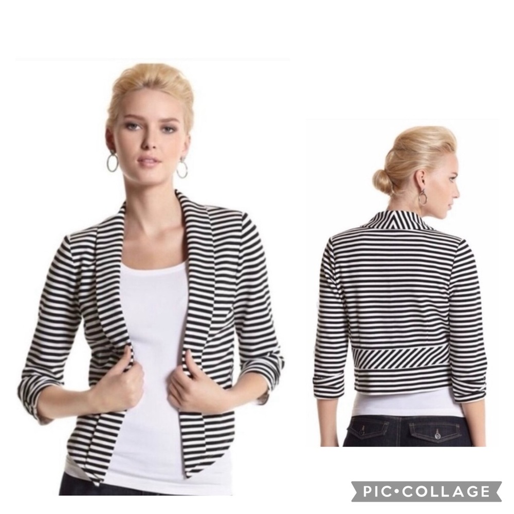 White House Black Market Black and White Striped Knit Blazer